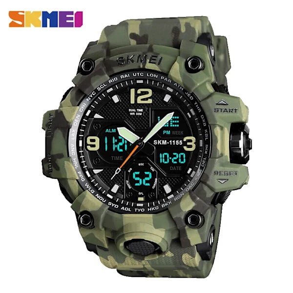 SKMEI 2 Time Herrklocka Man Elektroniska Sportklockor Stoppur Bakljus Alarm Vattentät Quartz Clock reloj hombre 1155B Red Watch