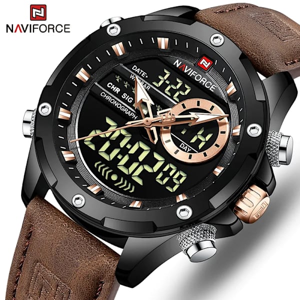 NAVIFORCE Digital Herr Watch Vattentät Armbandsur LED Quartz Klocka Sportklocka Man Stora Watch Herr Relogios Masculino G GN With Box