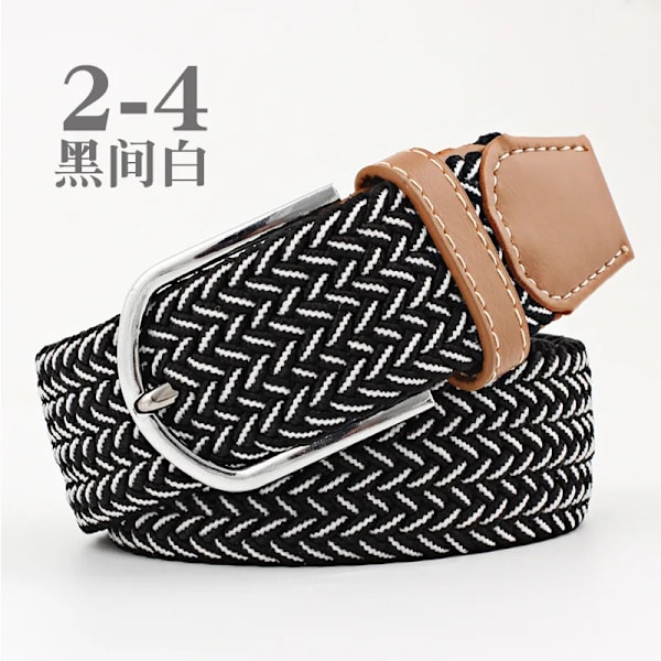 Unisex elastiskt tyg vävt Casual bältesnål Spänne Expanderbart flätat stretchduk Enkelt och snyggt fritids män kvinnor bälte FB  black white 3.3cmX107cm