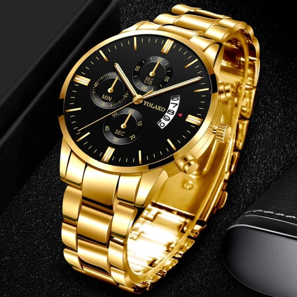 Mode rostfritt stål män watch armband lyx kalender kvarts armbandsur Business klockor för man klocka Relogio Masculino Gold White Bracelet