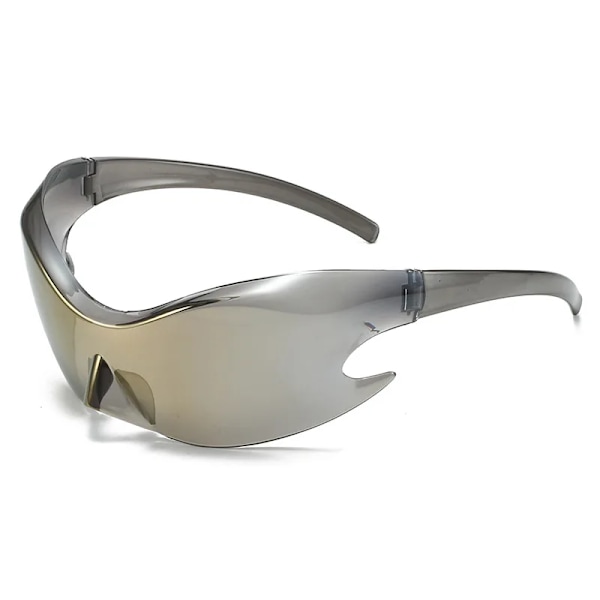 Lyxmärke Sport Punk Y2K Solglasögon Kvinnor Män Unika Goggle One Piece Solglasögon för män Silver Hip Hop nyanser UV400 C4 Mirror Gold