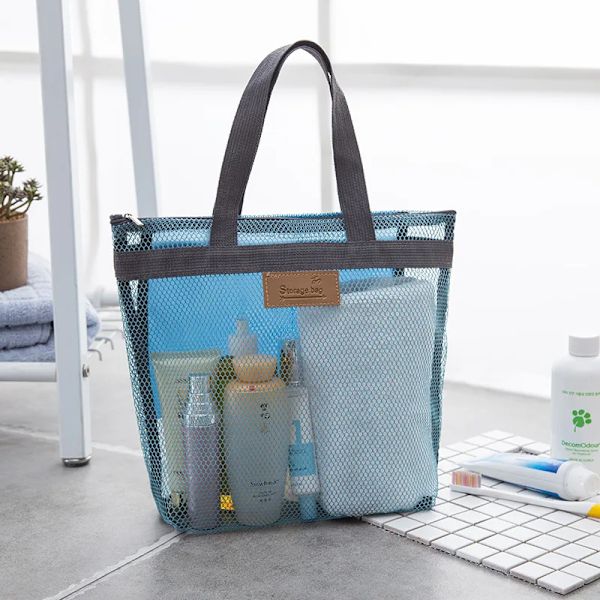Kvinnor Beach Gym Bad Kosmetikväska Set Makeup Mesh Toalettpåsar Herr Organizer Bärbart case grey