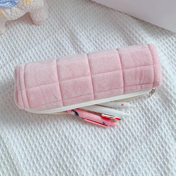Söt enfärgad päls sminkväska för kvinnor resor Kosmetisk väska Dragkedja Stor smink necessär Tvätt case Nödvändig Pink A
