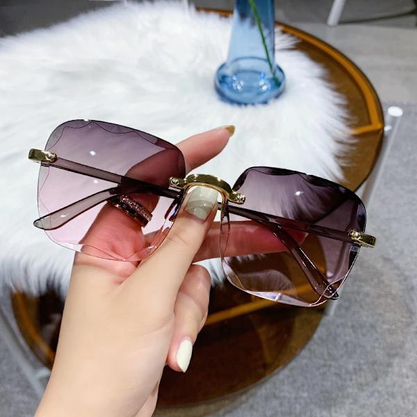 Klassiska vintage fyrkantiga solglasögon kvinna gradient spegel Ramlösa solglasögon kvinnlig retro mode båglösa Oculos De Sol Gray Pink as picture