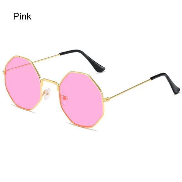 Polygon Solglasögon Metall Solglasögon Liten ram Fyrkantiga solglasögon för män Kvinnor UV-skyddsskydd Glasögon Modeaccessoar A-Gold Pink