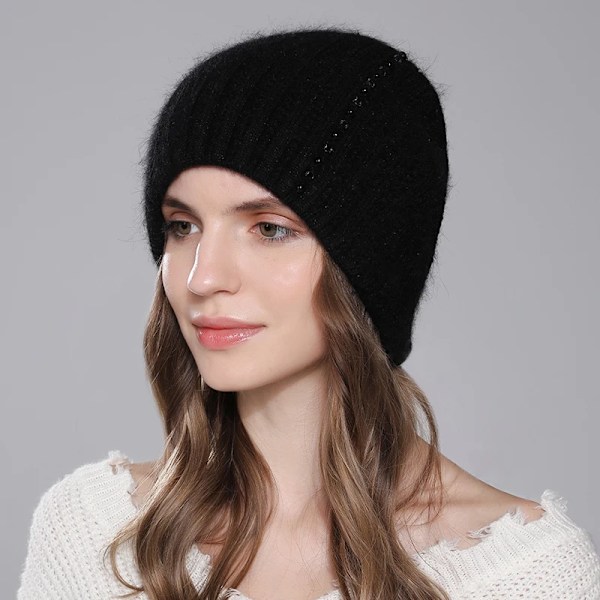 Cntang Angorahatt för kvinnor, vinter, stickad, varm, mössa, mode, lyxig designerhatt för kvinnor med pärldiamant Gray