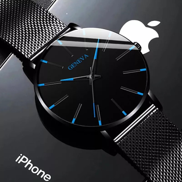 Herrmode Minimalistisk Ultra Tunna klockor för män Enkel Business Rostfritt stål Mesh bälte Quartz Watch relogio masculino Mesh Black Blue