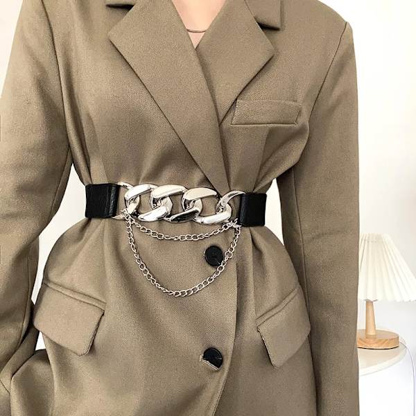Lyxmärke Guldkedja Bälte Elastiskt silvermetall midjebälten för kvinnor högkvalitativ stretch damkappa Ketting Riem midjeband S without thin chain 70cm