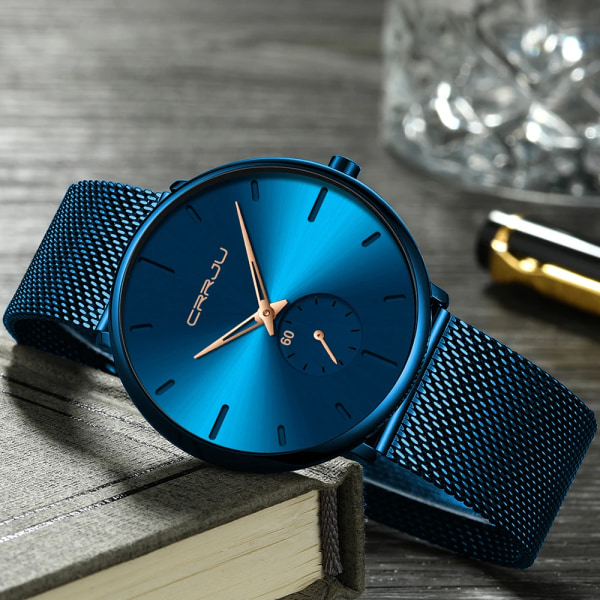 CRRJU Mode Blå Watch Topp Lyxmärke Minimalistisk Ultratunn Quartz Watch Casual Vattentät klocka Relogio Masculino Blue