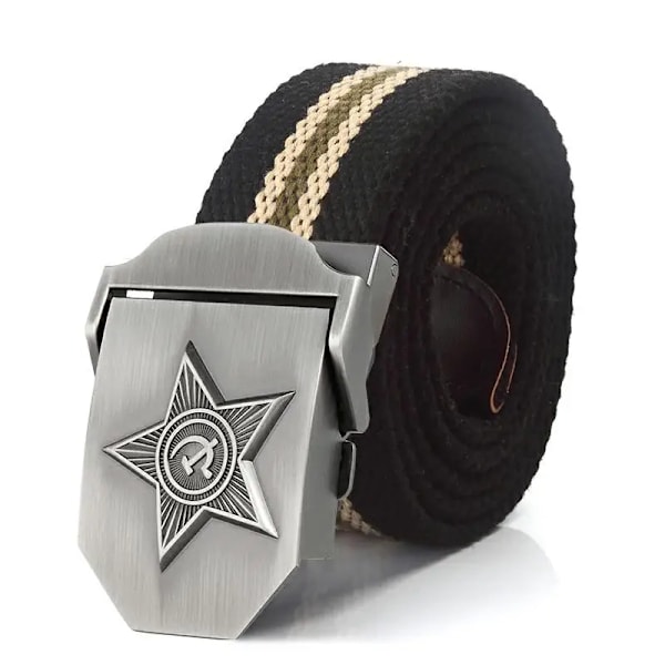 SupSindy Män&Kvinnor Canvasbälten 3D Five Rays Star Army Militär Taktiskt bälte CCCP Patriotiska soldater Man Strap Jeans Midjeband black strips 120cm