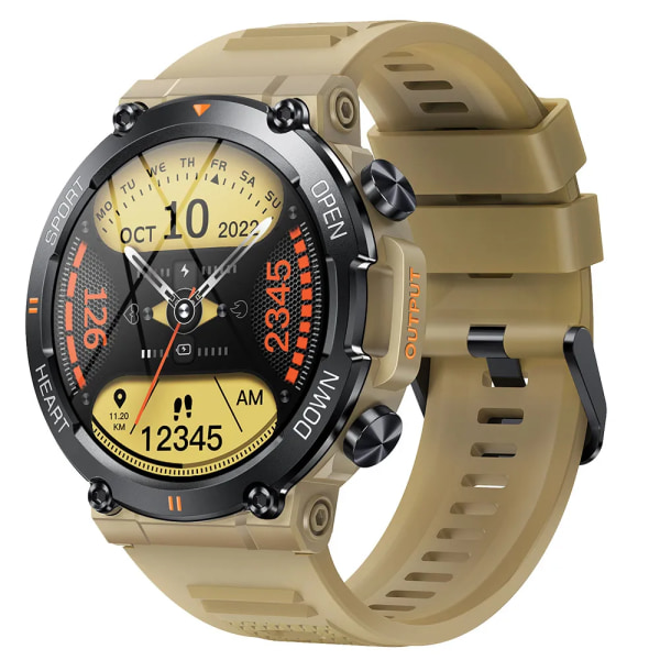 EIGIIS Smart Watch Herr 1,39'' IPS-skärm Bluetooth Call Watch 24 Sportlägen 400mAh batteriklocka Smartwatch For Herr Silicone Khaki Bluetooth Call