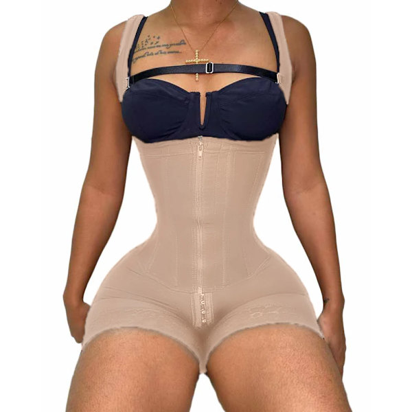 Shapewear Dam Fajas Colombianas Kompression Höftlyft Öppet bröstplagg Bred justerbar axelrem Damkroppsformare TAN L