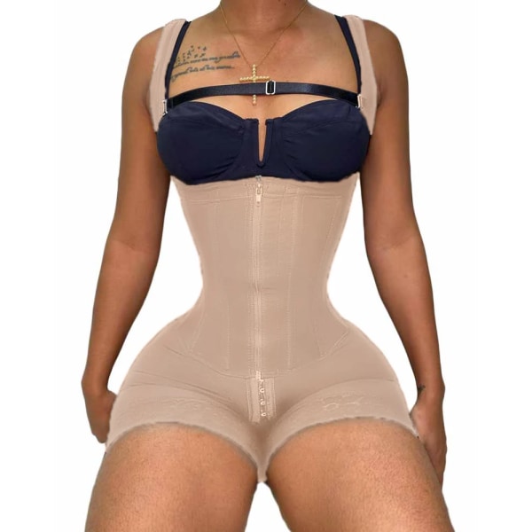 Shapewear Dam Fajas Colombianas Kompression Höftlyft Öppet bröstplagg Bred justerbar axelrem Damkroppsformare TAN M