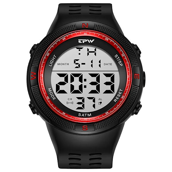 TPW överdimensionerad 53 mm digital watch för manlig 5ATM simkalender Red