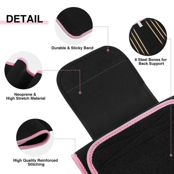 HEXIN Kvinnor Body Shaper Thermo Neopren Bantning Midjebälte Waist Trainer Korsett Viktminskning Trimmerbälte Pink L