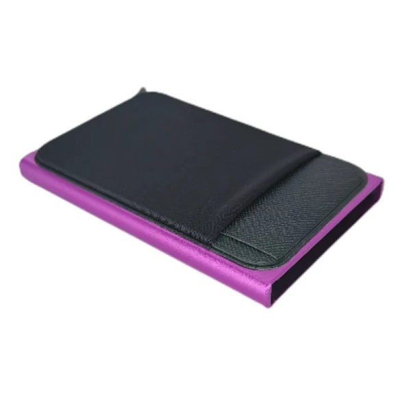 Smal aluminiumplånbok med elasticitet på baksidan ID Kreditkortshållare Mini RFID-plånbok Automatisk pop up case purple
