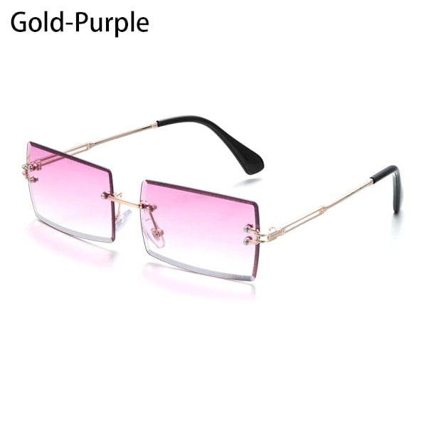 Resestil Båglösa bergsbestigningssolglasögon 2022 Nyaste små rektangulära solglasögon UV400 solglasögon för män kvinnor glasögon Gold-Purple