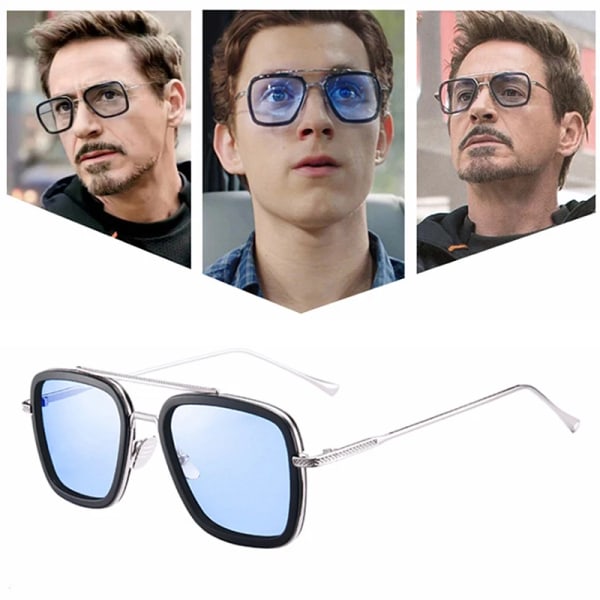 Tony Stark Lyx Män Pilot Solglasögon Man Polariserad Fotokrom Solglasögon Metall Körglasögon Förare Glasögon Oculos De Sol silver blue metal