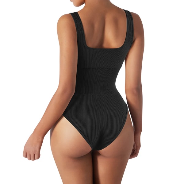 Body Shapewear Dam Ribbstickad Sexig Body Magkontroll Spaghetti Square Neck Vadderat linne Seamless Jumpsuit Bodyshaper SJ002AP L