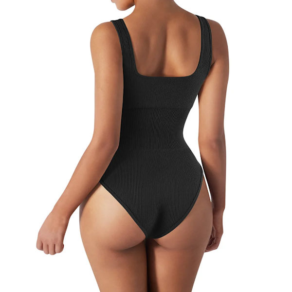 Body Shapewear Dam Ribbstickad Sexig Body Magkontroll Spaghetti Square Neck Vadderat linne Seamless Jumpsuit Bodyshaper SJ002EE S