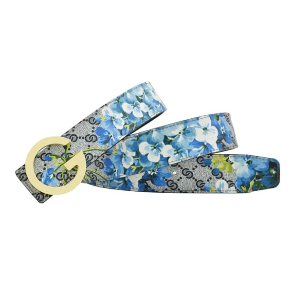 Western Rhinestone Leopard Guld Sliver Metall Spänne Tiger Print Ko Läder Män Bälte Jeans Causal Byxor Rem Blue Flower Gold 100cm