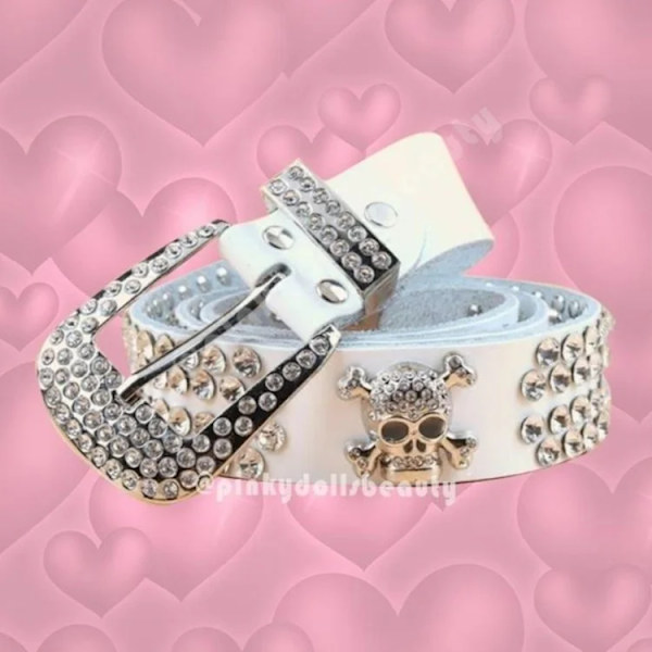Y2K gotisk subkultur punk skelett diamantbälte läder Rhinestone Skull bälten Red