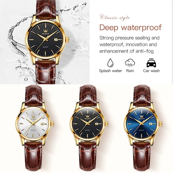 OLEVS Toppmärke Quartz Damklockor Vattentät läderrem Mode Damklocka Watch White face