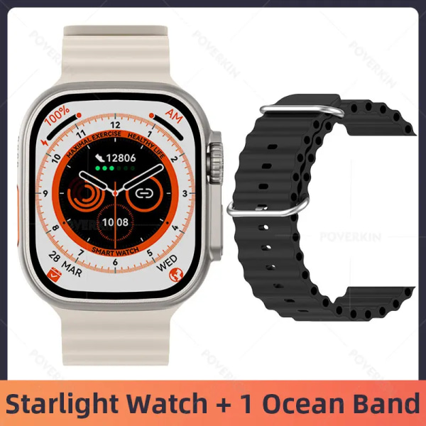 Ultra Smartwatch NFC Bluetooth Call Herr Dam Smart Watch Blood Oxygen Sleep Monitor Titanlegering Case 49mm Series 8 Starlight 1 Ocean(.992)