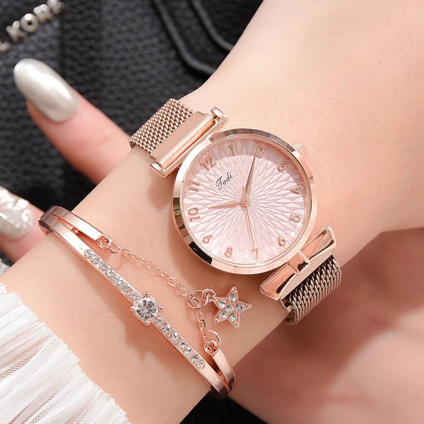 Kvinnor Set Quartz Klockor För Kvinnor Rose Gold Magnetic Watch Dam Rosa Urtavla Watch Kvinna Kvinna Relogio Feminino leather set(.404)