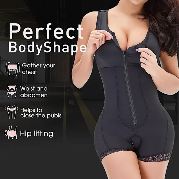 Sömlös gördel för damer med dragkedja Helkroppsformare Plus Size Body efter operation Fajas colombianska magkontroll bantning Shapewear Black 4XL