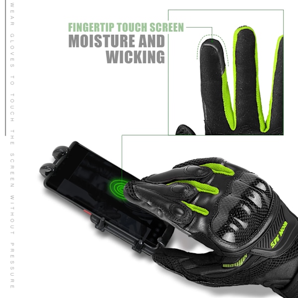 Iron Jia'S Mesh Motorcykelhandskar Andningsbara Kolfiberskydd Motocross Pekskärm Slitstarka Motorcykelhandskar Green M