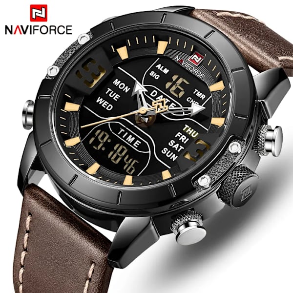 NAVIFORCE Watch Herr Top Lyx Märke Läder Vattentät Quartz Armbandsur Militär Sport Herrklockor Date Relogio Masculino L-Coffee