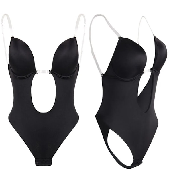 Kvinnors helkroppsformare Backless Shaperwear Stringtrosa Seamless U Plunge Shapers Push-up Bantning BodySuit Midja Shaperwear Black M