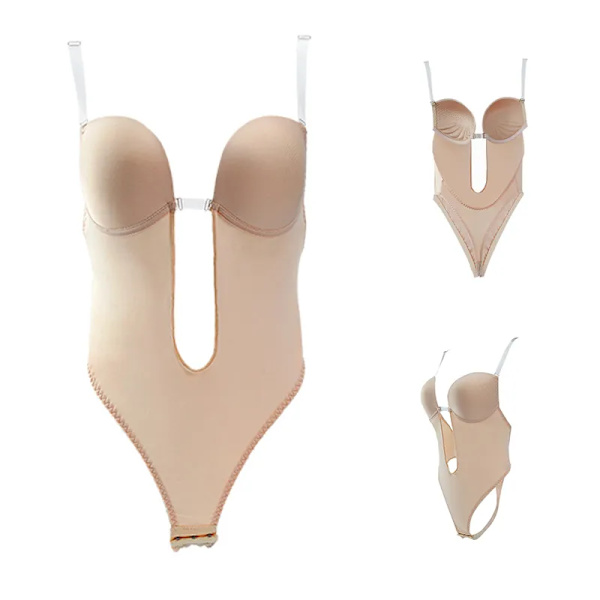 Sexig Full Bodyshaper BH Kvinnor Deep V BH Thong Shapewear Push Up Waist trainer Bröllopsfest Klar Bantning Bodysuit Black M
