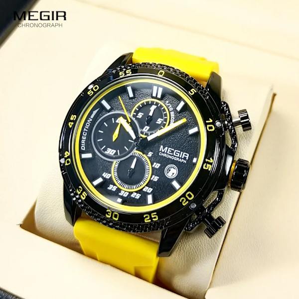 MEGIR Watch för män Mode Silikonband Chronograph Quartz Armbandsur med Auto Date Lysande visare 3atm Vattentät 2211 Red-Box