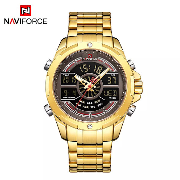 NAVIFORCE Lyxiga originalklockor för män Digital Kronograf Mode Sport Watch Rostfritt stål Vattentät klocka GCE