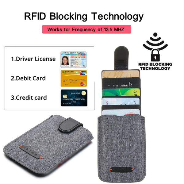 Ny Anti Rfid Blockering 5 Pull Kreditkortshållare Mobiltelefon Plånboksläsare Lås Bankkortshållare ID-kort Plånbok PU-läder Grey