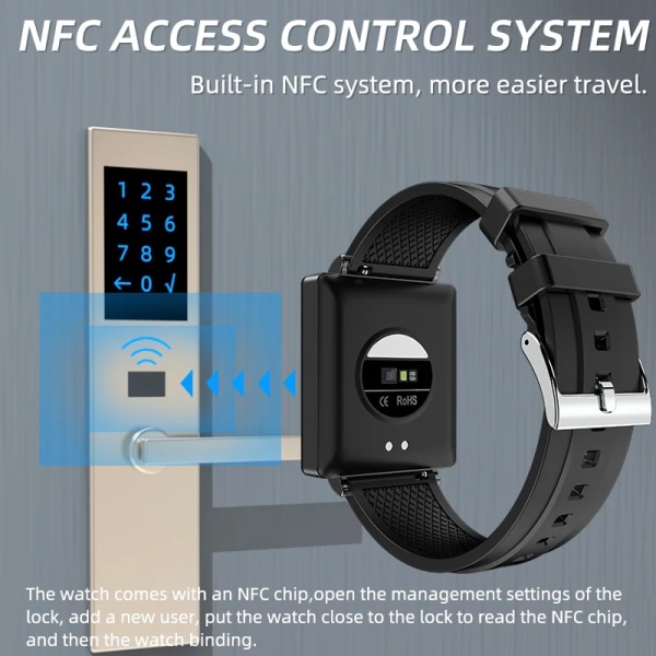 GEJIAN NFC Smart Watch Dörr åtkomstkontroll Låsa upp Smartwatch Män Kvinnor Fitness Bluetooth samtal Hjärtfrekvensdetektering red