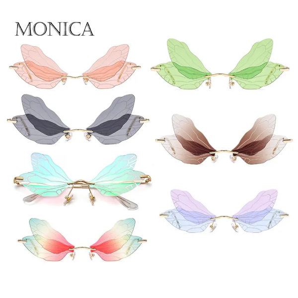 Butterfly Solglasögon Rimless Dragonfly Wing Solglasögon Dam Vintage Clear Ocean Lens Glasögon Män Rosa Solglasögon Solglasögon UV400 C01 As shows