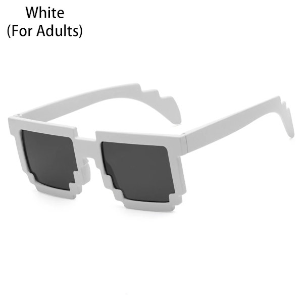 1PC Square Pixel Mosaic Solglasögon Cosplay Actionspel Leksaksglasögon Thug Fashion Retro Life Glasögon gynnar för barn och vuxna white-For Adults