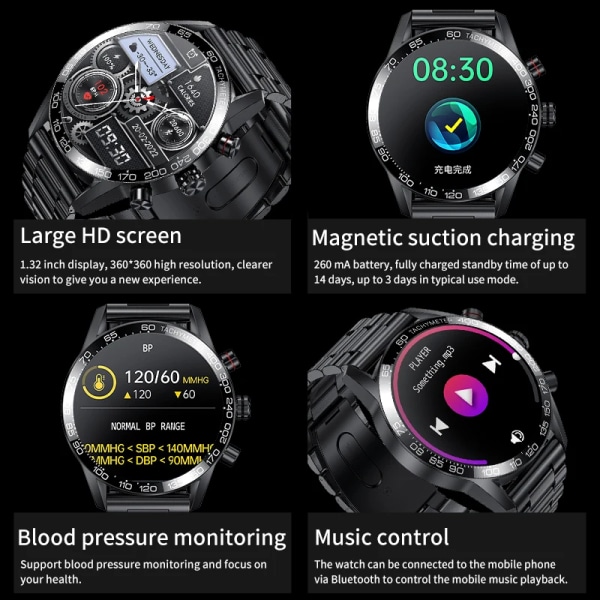 LIGE Ny AMOLED HD Bluetooth Call Smart Watch Herr Blodtryck Vattentät Watch För Herr Business Sport Armband Herr SmartWatch Mesh belt silver AMOLED Smart Watch