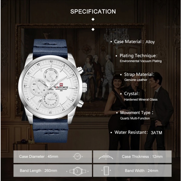 Herrklockor NAVIFORCE Toppmärke Lyx Vattentät 24 timmar Date Quartz Watch Man Mode Läder Sport Armbandsur Watch Black
