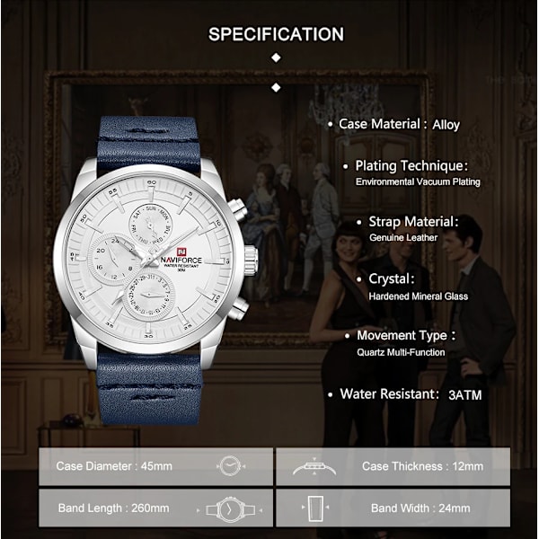 Herrklockor NAVIFORCE Toppmärke Lyx Vattentät 24 timmar Date Quartz Watch Man Mode Läder Sport Armbandsur Watch Rose Gold Black