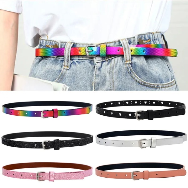 Glitter barnbälte Pojkar och flickor Märke imitation PU-läder Justerbara bälten Midjeband med stift Spänne Dekorativt jeansbälte A-4 60-80cm
