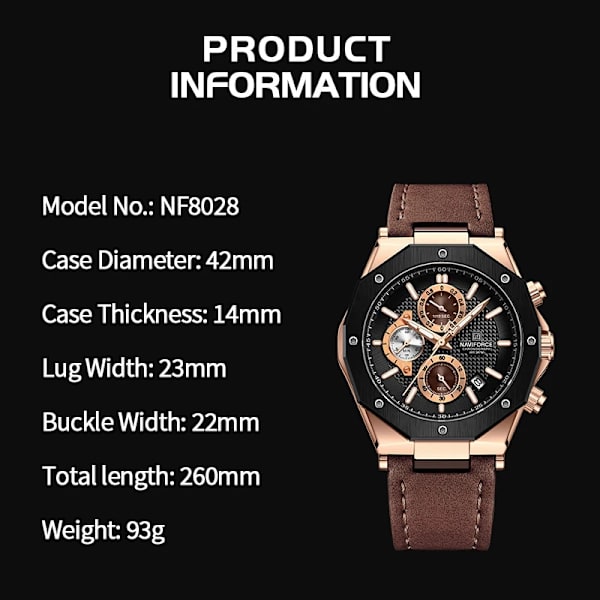 Nya NAVIFORCE klockor Top Lyx Märke Sport Watch Läder Vattentät Business Mode Kronograf Armbandsur Auto Date RG BE O