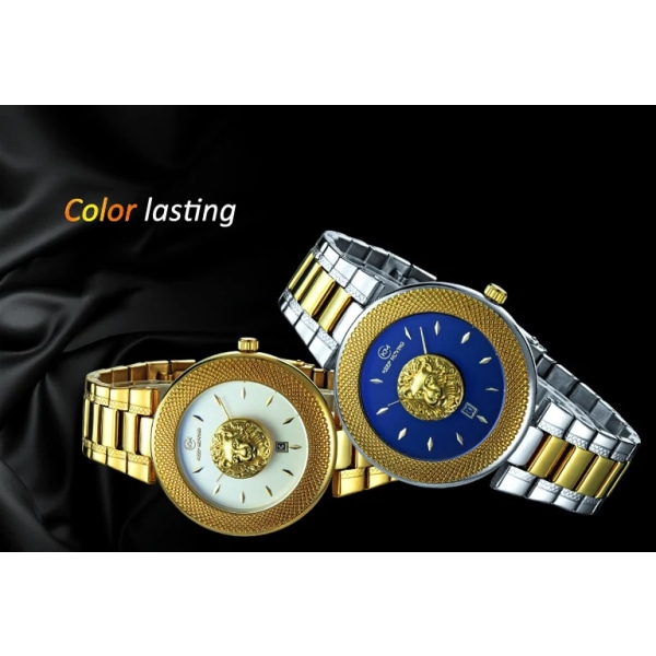Hett modemärke Keep Moving Lejonmönster Watch Snygg Noble Quartz dam Stål Vattentät Watch relogio feminino two tone w