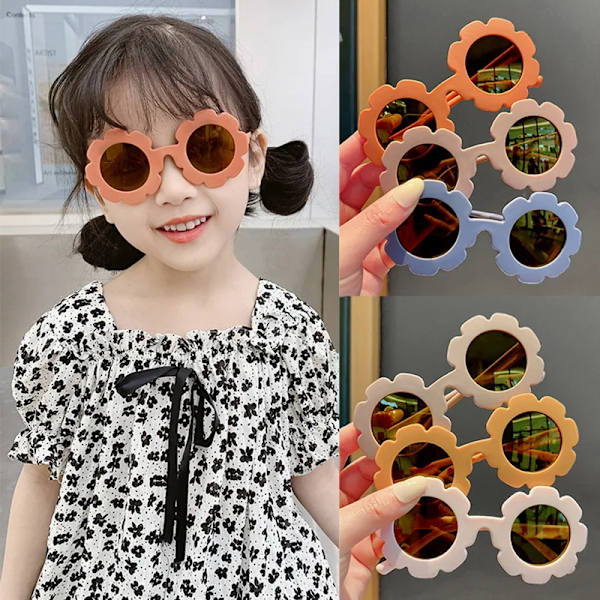 2023 Barn Söt Tecknad Blomma Hjärta Nya Solglasögon Barn Runda Glasögon Baby Mode Färger Solglasögon Pojkar Flickor Glasögon gray