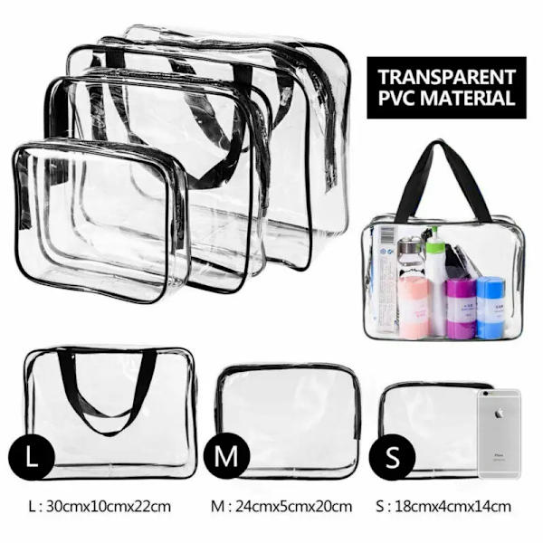 Klar Transparent plast PVC Resesmink Kosmetisk Toalett Blixtlåsväska Mode Vattentät Organizer Väska 1 St A 18cm 4cm 14cm