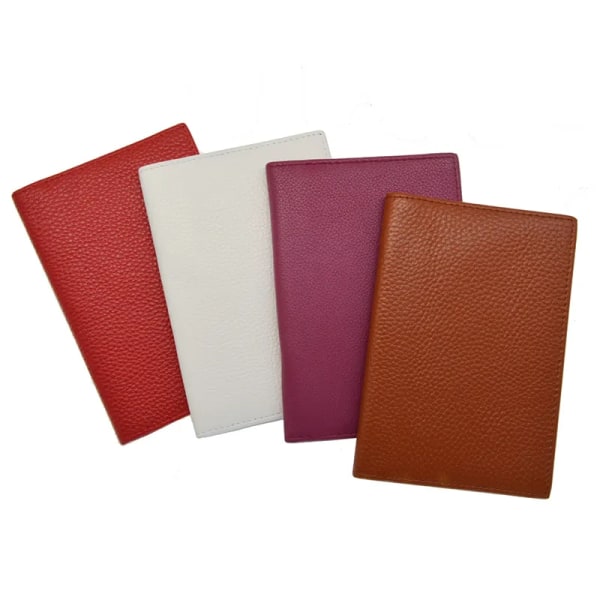 Äkta läder Litchi Grain Passport Hållare Mjuk Solid Blank Candy Color Cover för passfodralet Case för anpassat namn/logotyp coffee