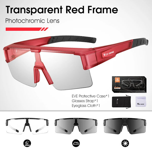 WEST BIKING Photochromic Myopic Fit Over Solglasögon Unisex Cykelglasögon Polariserade körglasögon UV400 Fiskecykelglasögon Red x Photochromic